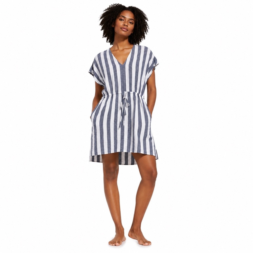 Rails‎ Dress Linen Blend Blue White Striped Coastal Resort Nautical Womens M